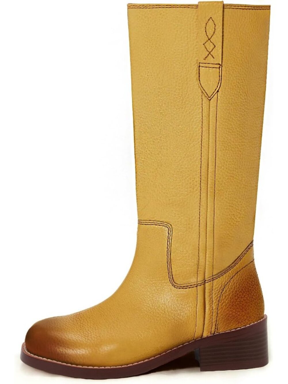 Women's Banana Knee High Boot Round Toe Tall Long Boots Vintage Pull On Low Heel